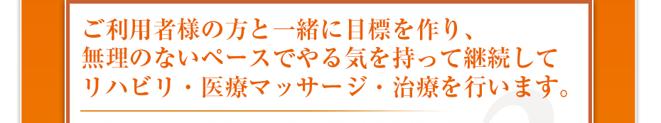 ご利用者様お一人お一人に合わせたオーダーメイド治療にこだわっています。